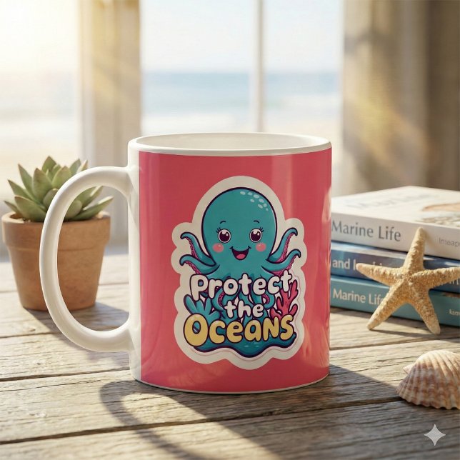 Mug Protéger La Boue De Poutope Des Océans (This adorable octopus, "Protect the oceans" would make a great gift! )
