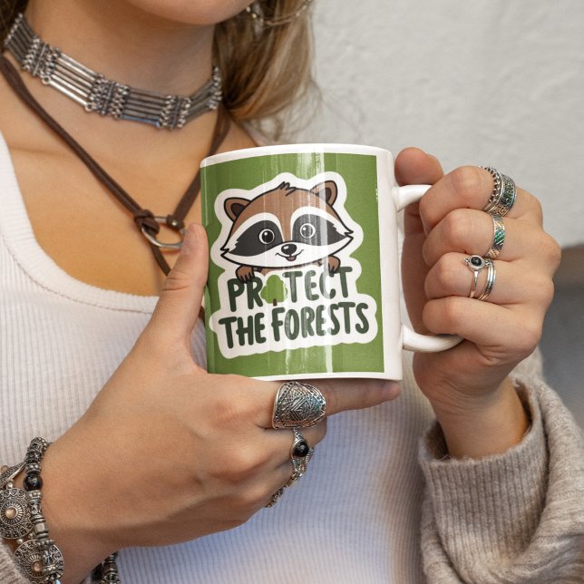 Mug Protéger Le Raccoon Des Forêts (Spread awareness with this cute raccoon, "Protect the forests" mug! )