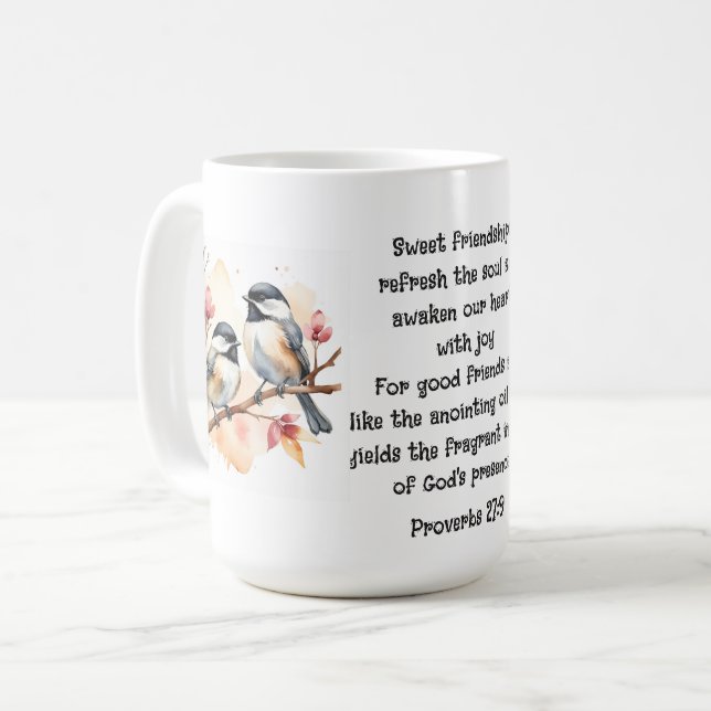 Mug Proverbes 27:9 Amitié Bible Citation Oiseaux migno (Devant gauche)