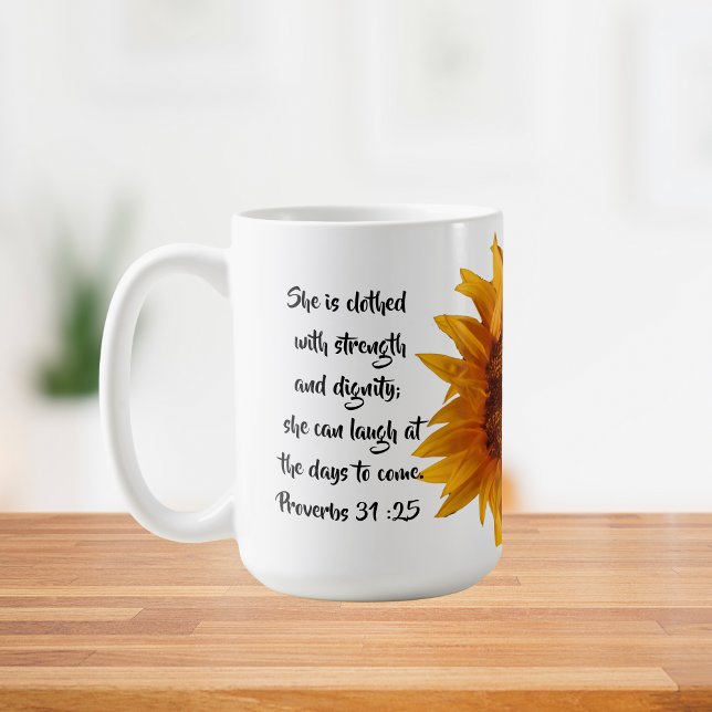 Mug Proverbes 31:25 Bible Verse tournesol personnalisé (Créateur téléchargé)