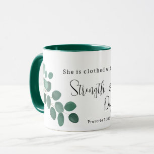 Mug Proverbes 31:25 Écriture Inspirationnelle Eucalypt