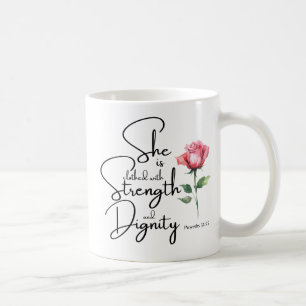 Mug Proverbes 31:25 Elle est habillée Bible Verse Fleu