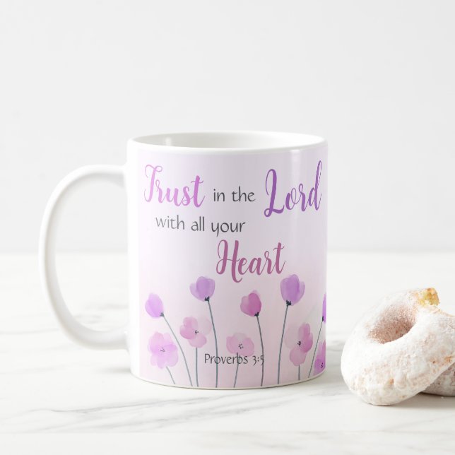 Mug Proverbes 3:5 Confiance dans le Seigneur rose viol (Avec donut)