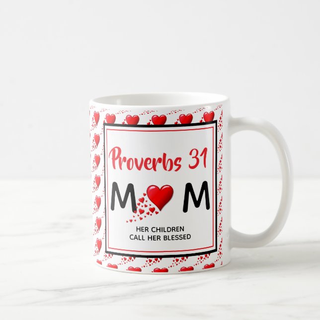 Mug PROVERBS 31 MOM Coeurs rouges Fête des mères chrét (Droite)