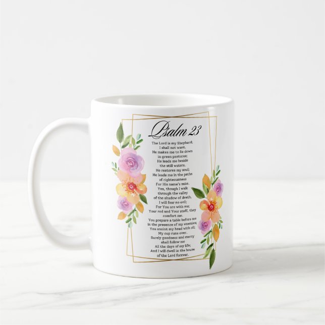 Mug Psalm 23 Floral Geometric Frame (Gauche)