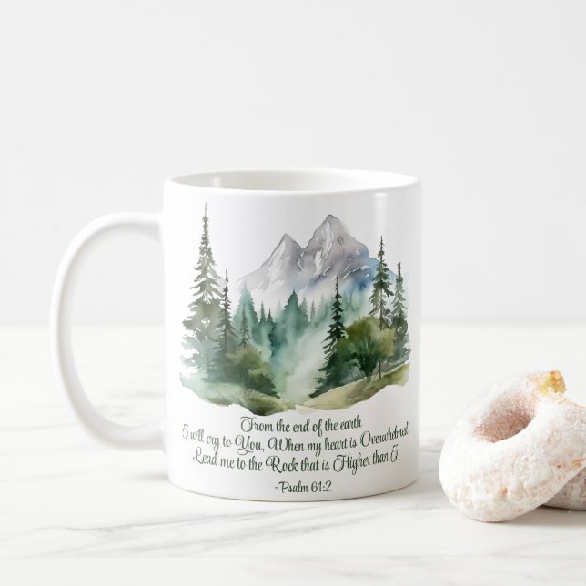 Mug Psalm 61:2 Lead me to the Rock Scripture Mountain (Avec donut)