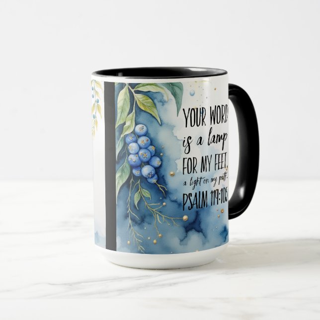 Mug Psaume 119:105 Verset de la Bible chrétienne sur i (Devant droit)