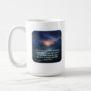 Mug Psaume 121:1-2 lever de soleil montagneux Foi chré