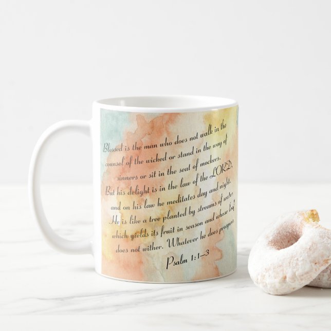 Mug Psaume 1 Eau bénite Écriture Watercolor (Avec donut)