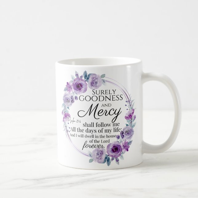 Mug Psaume 23:6 Inspirationnel Bible Verse Floral Viol (Droite)