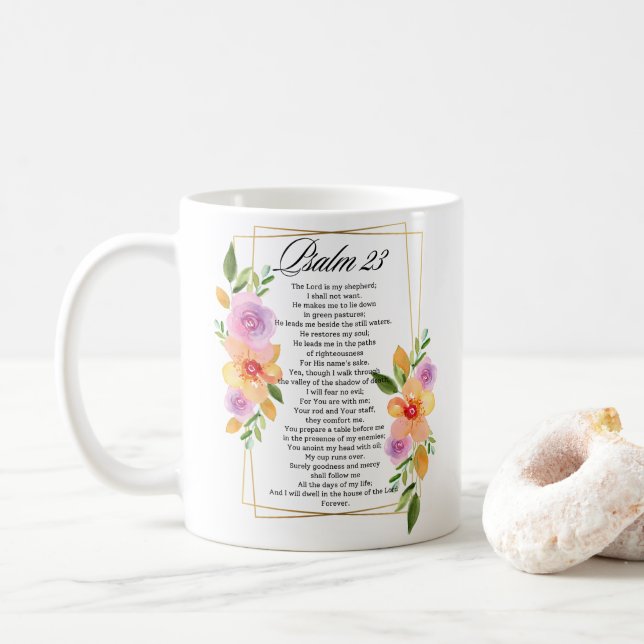Mug Psaume 23 Ecriture de cadre floral géométrique (Avec donut)