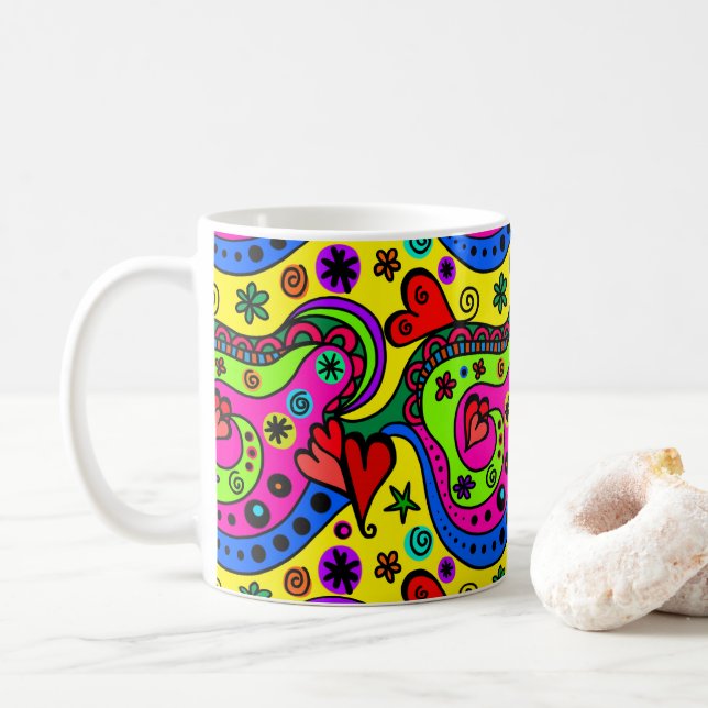 Mug Pschedelic Bohemian Hippie Cool Amusant les années (Avec donut)