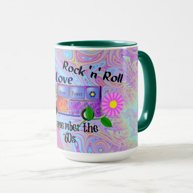 Mug Psychédélique années 60—Paix, Amour, Rock 'n' Roll (Devant droit)
