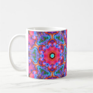 Mug Psychédélique Hippie Fleur rose bleu et orange