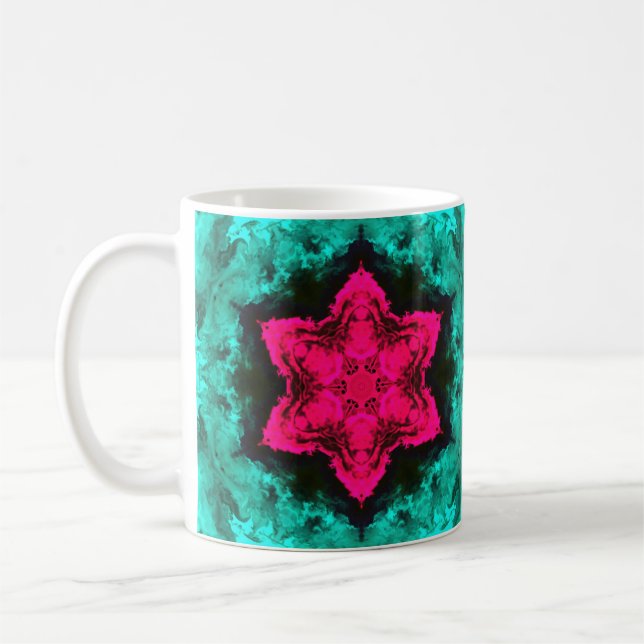 Mug Psychédélique Hippie Fleur rose et Turquoise (Gauche)