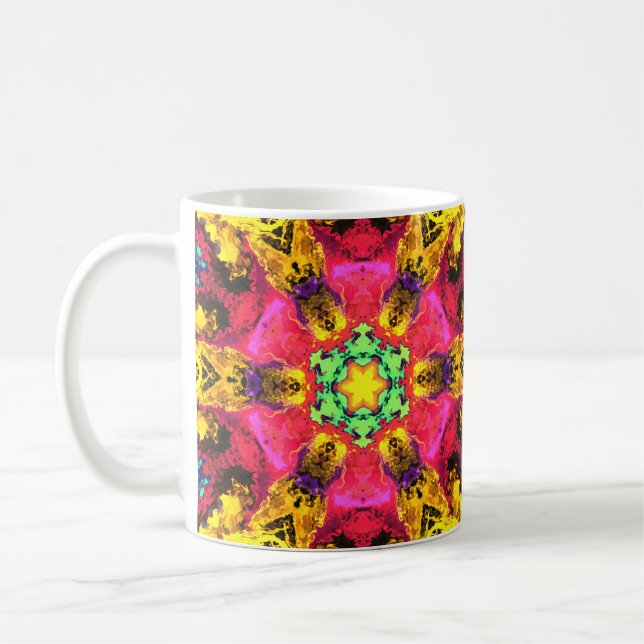 Mug Psychédélique Hippie Fleur rose jaune et vert (Gauche)