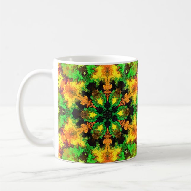 Mug Psychédélique Hippie Fleur vert orange et jaune (Gauche)