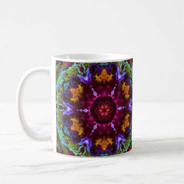 Mug Psychédélique Mandala Fleur violet orange et vert (Gauche)
