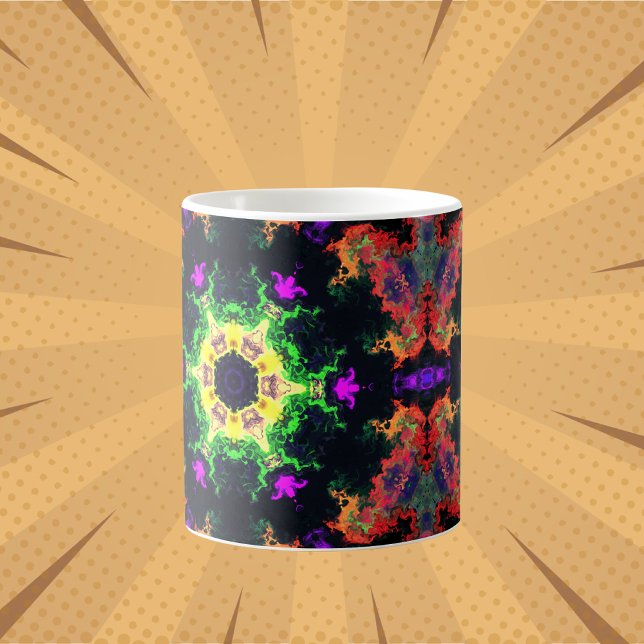 Mug Psychédélique Mandala Flower vert violet et jaune (Créateur téléchargé)