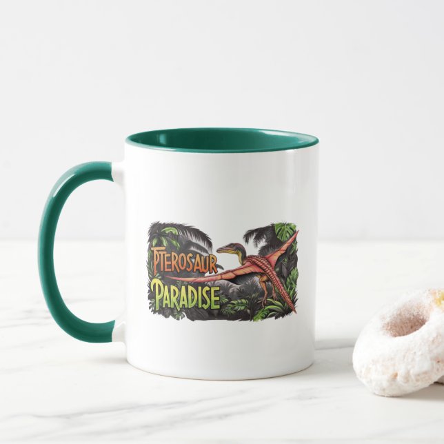 Mug Pterosaur Paradise - Flying Dinosaur Jungle Scène (Avec donut)