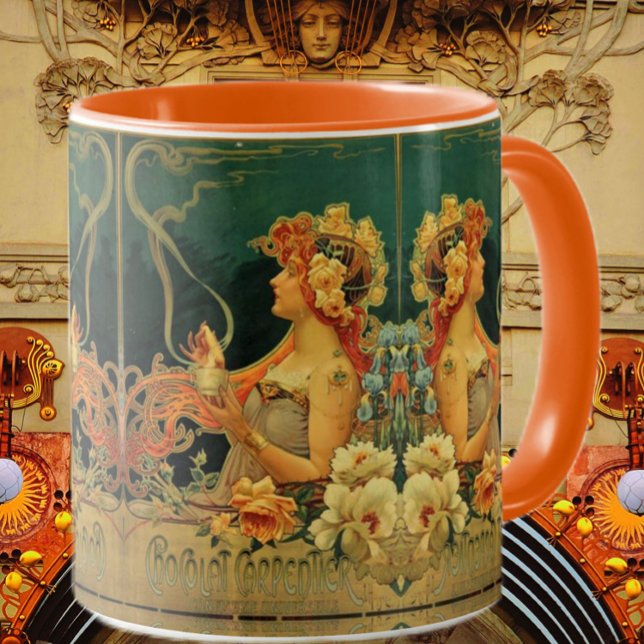 Mug Publicité chocolat chaud Art nouveau rouge vert (Créateur téléchargé)
