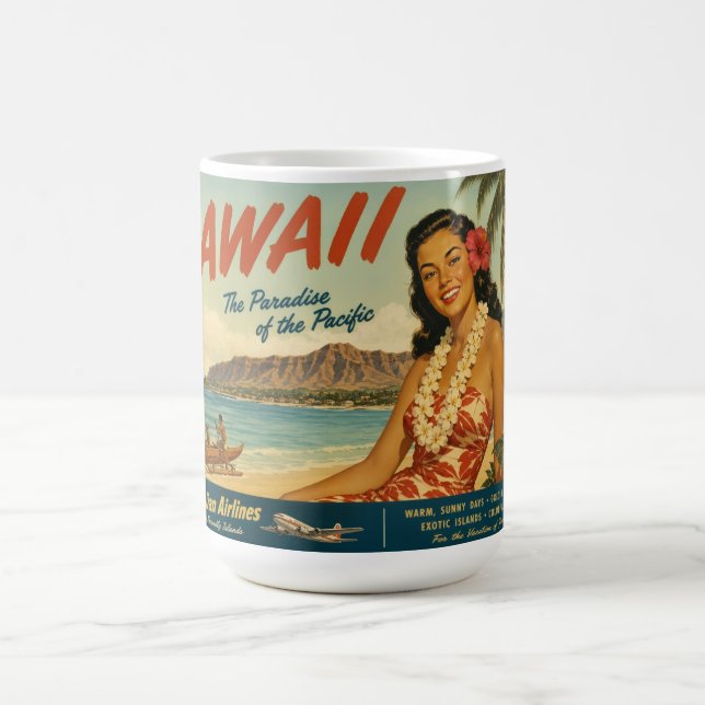 Mug Publicité de voyage hawaïenne de style vintage (Centre)