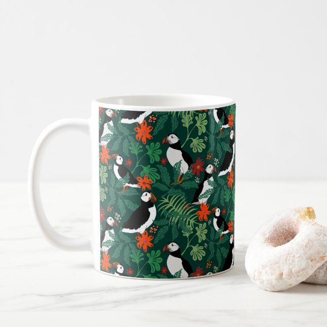 Mug Puffin Motif vert verdoyant (Avec donut)