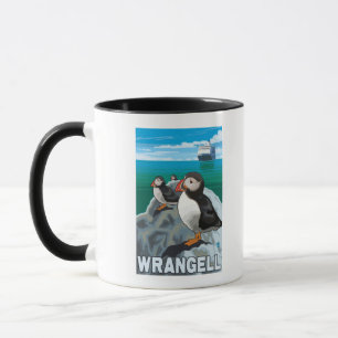 Mug Puffins & Cruise Ship - Wrangell, Alaska