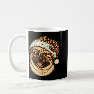 Mug Pug de Noël drôle avec un chapeau de Père Noël léo