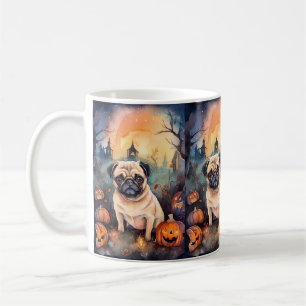 Mug Pug d'Halloween avec citrouilles effrayant