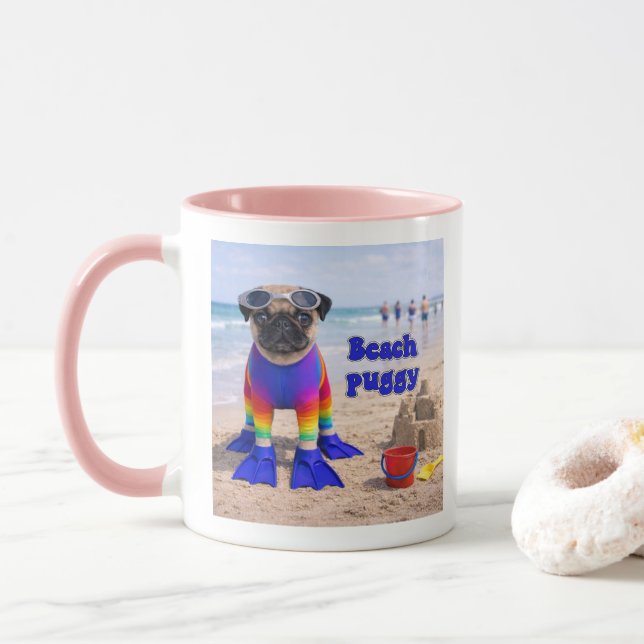 Mug Puggy de plage (Avec donut)
