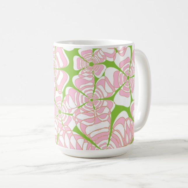 Mug Puissance Fleur 1 Rose, Vert, Orange, Accents Brow (Devant droit)