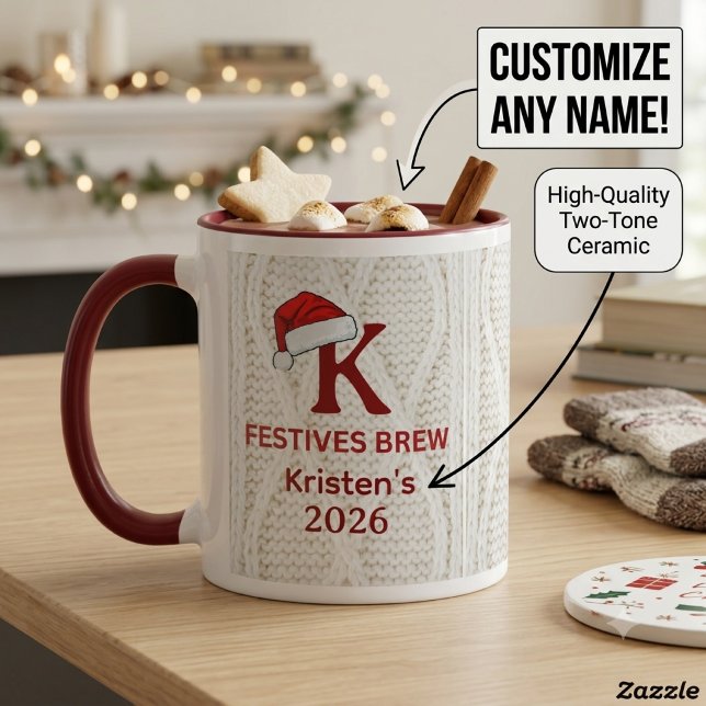 Mug Pull festif en tricot à monogramme Noël  (Créateur téléchargé)