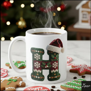 Mug Pull Noël tricoté Lettre H Chapeau de Père Noël