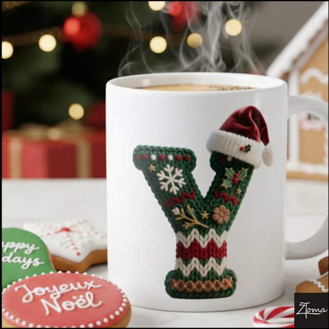 Mug Pull Noël Tricoté Lettre Y Chapeau de Père Noël (Créateur téléchargé)