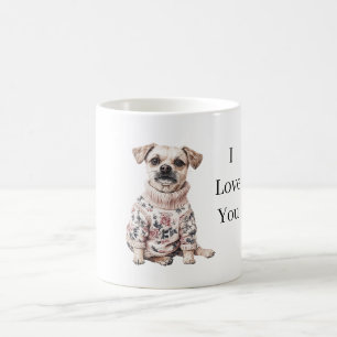 Mug Pull rose floral J'aime mon chien (amour de chiot)
