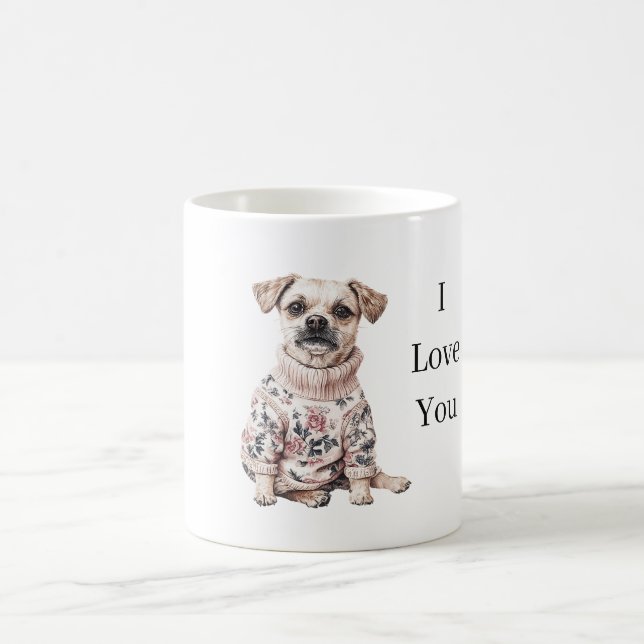 Mug Pull rose floral J'aime mon chien (amour de chiot) (Centre)