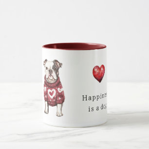 Mug Pull rouge Cœurs blancs Le bonheur est un chien