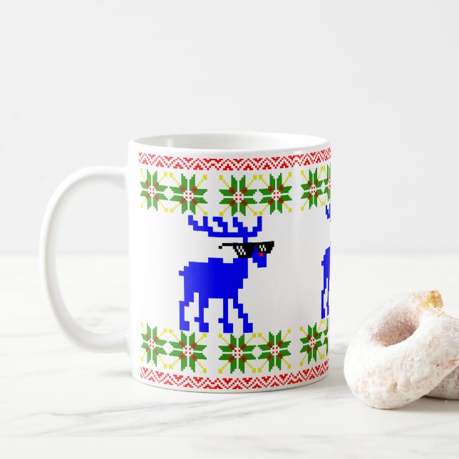 Mug Pull Ugly Sweater (Fais avec) Renne de Noël (Avec donut)