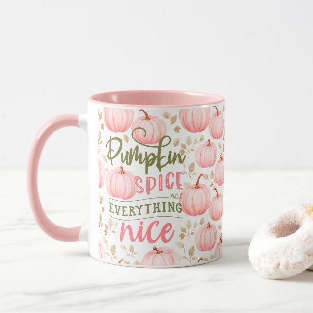 Mug Pumpkin Spice Everything Nice Pink Pattern Fall (Avec donut)