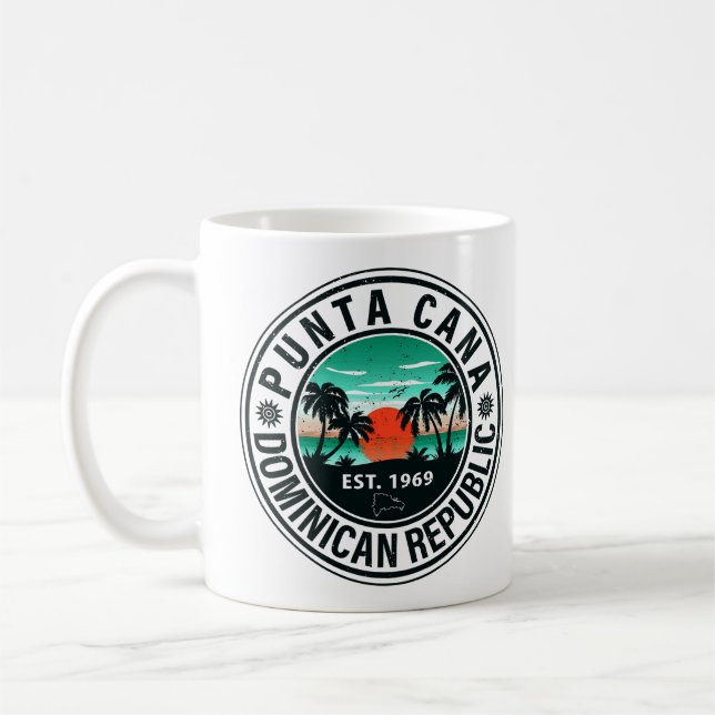 Mug Punta Cana Dominicaine Palm Tree Retro Sunset (Gauche)