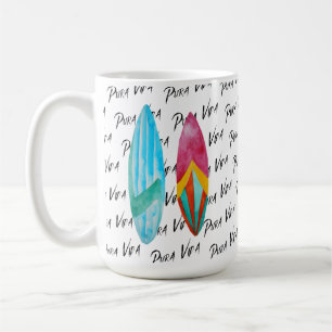 Mug Pura Vida Watercolor Surboard Costa Rica