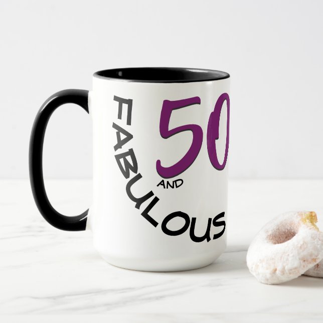 Mug Purple & Black 50 et fabuleuse typographie d'anniv (Avec donut)