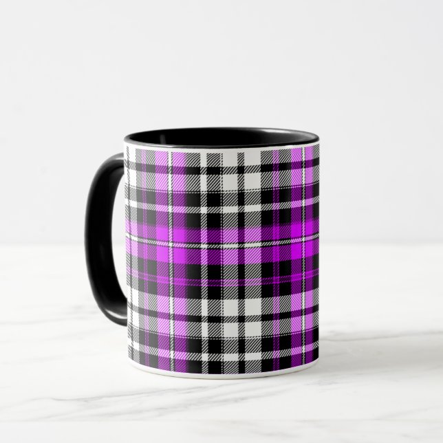 Mug Purple Black White Plaid Tartan Pattern Design  (Devant gauche)