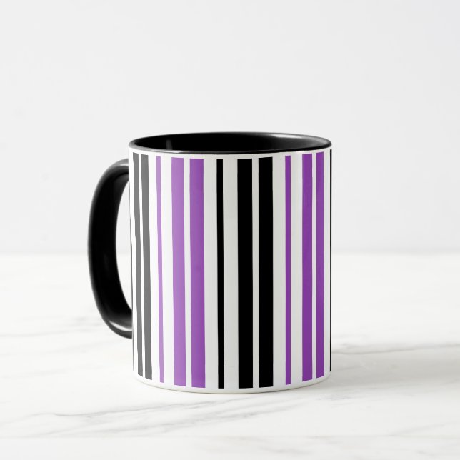Mug Purple Black White Stripes Pattern Design  (Devant gauche)