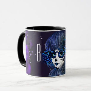 Mug Purple Bleu Rose Sugar Skull Girl Personnalisé