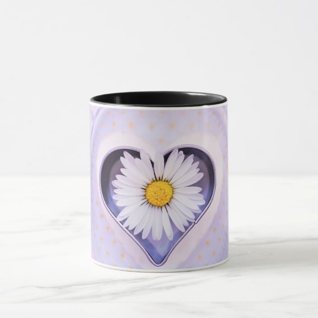 Mug Purple Coeur & Blanc Fleur de marguerite - Élégant (Centre)