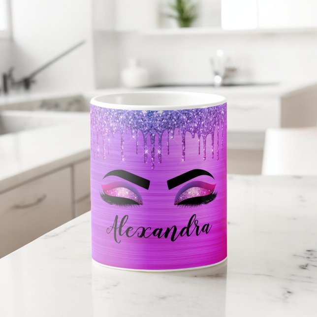 Mug Purple Glitter Sparkle Eyelashes Monogram (Créateur téléchargé)