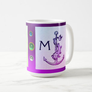 Mug PURPLE GREEN ANTIQUE ANCRE, POISSON NAUTIQUE Monog