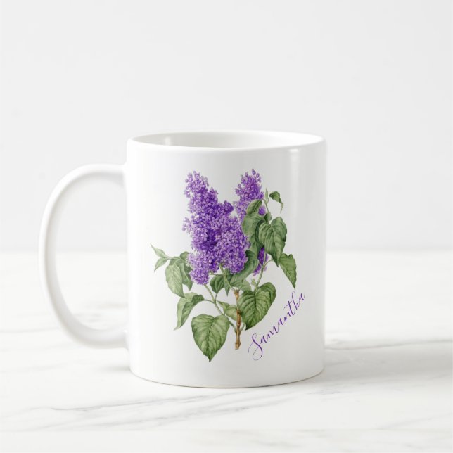 Mug Purple Green Lilac Fleur Nom personnalisé Botaniqu (Gauche)